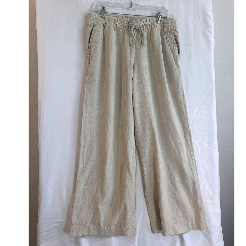 A New Day Womens Wide Leg Linen Blend Drawstring Pants Oatmeal Beige Size L